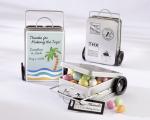 miles of memories suitcase favor tins with optional personalized labels